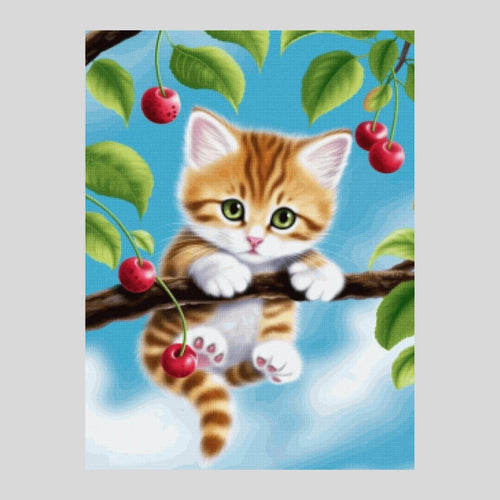 Kitten Hanging on Cherry Tree - Diamond art world 