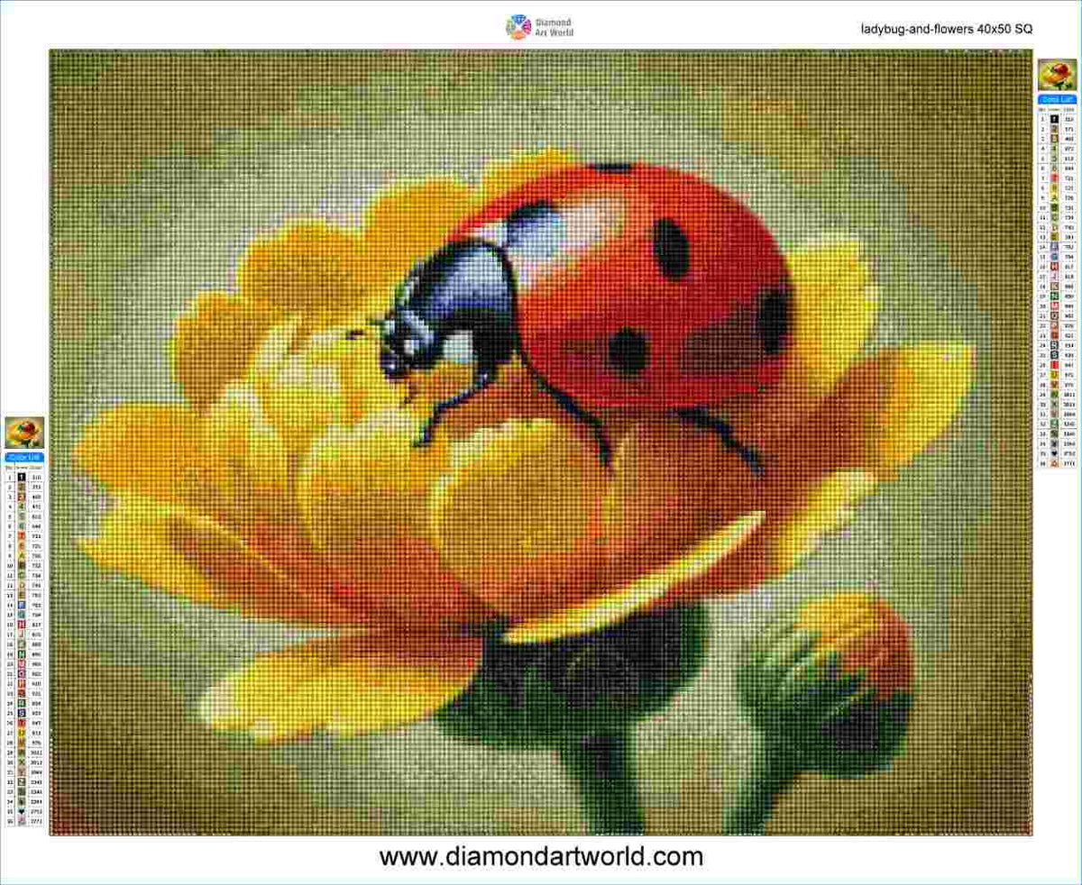 Ladybug and Flowers - Diamond Painting Layout