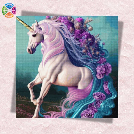 Majestic Unicorn with Flowery Mane - Diamond Painting