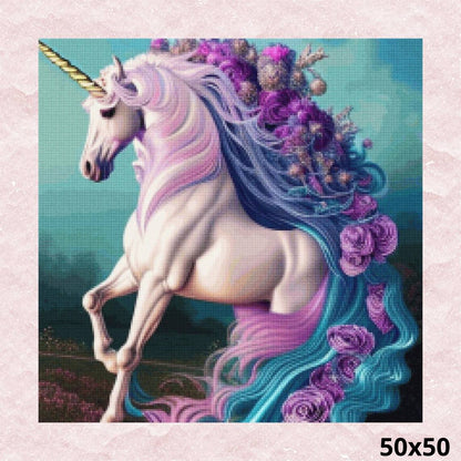 Majestic Unicorn with Flowery Mane 50x50 - Diamond Painting