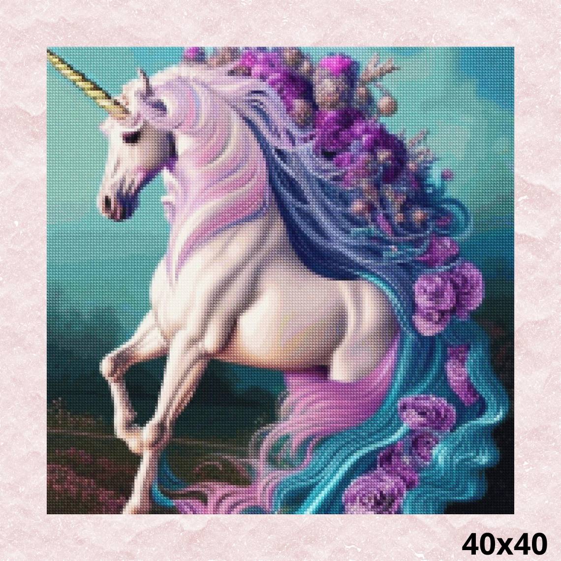 Majestic Unicorn with Flowery Mane 40x40 - Diamond Painting