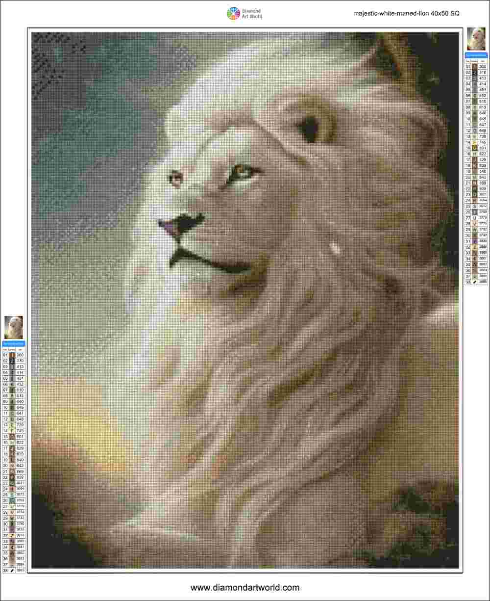 Majestic White Maned Lion - Diamond Painting Layout