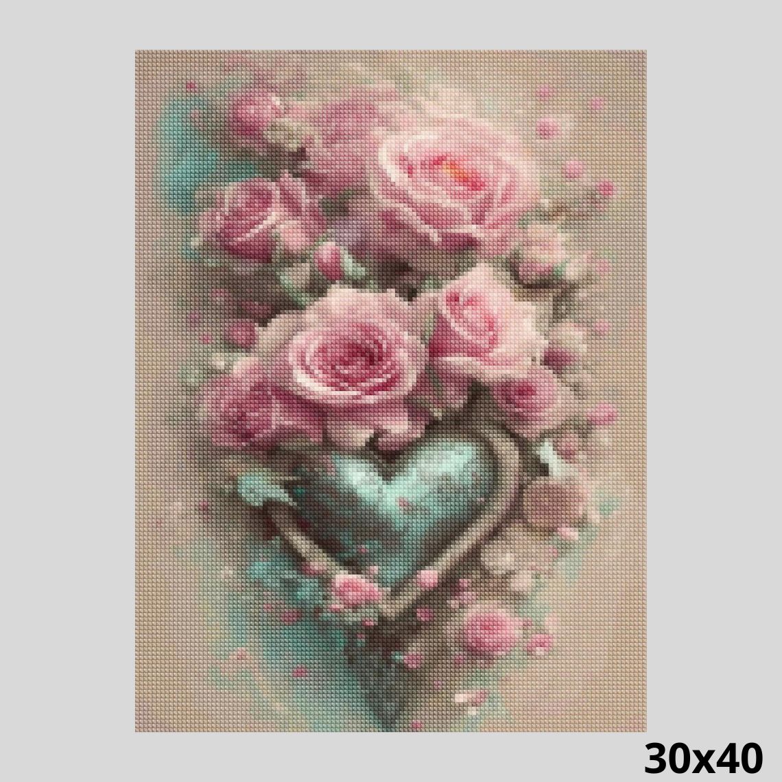 Metal Heart Entwined in Roses 30x40 - Diamond Art