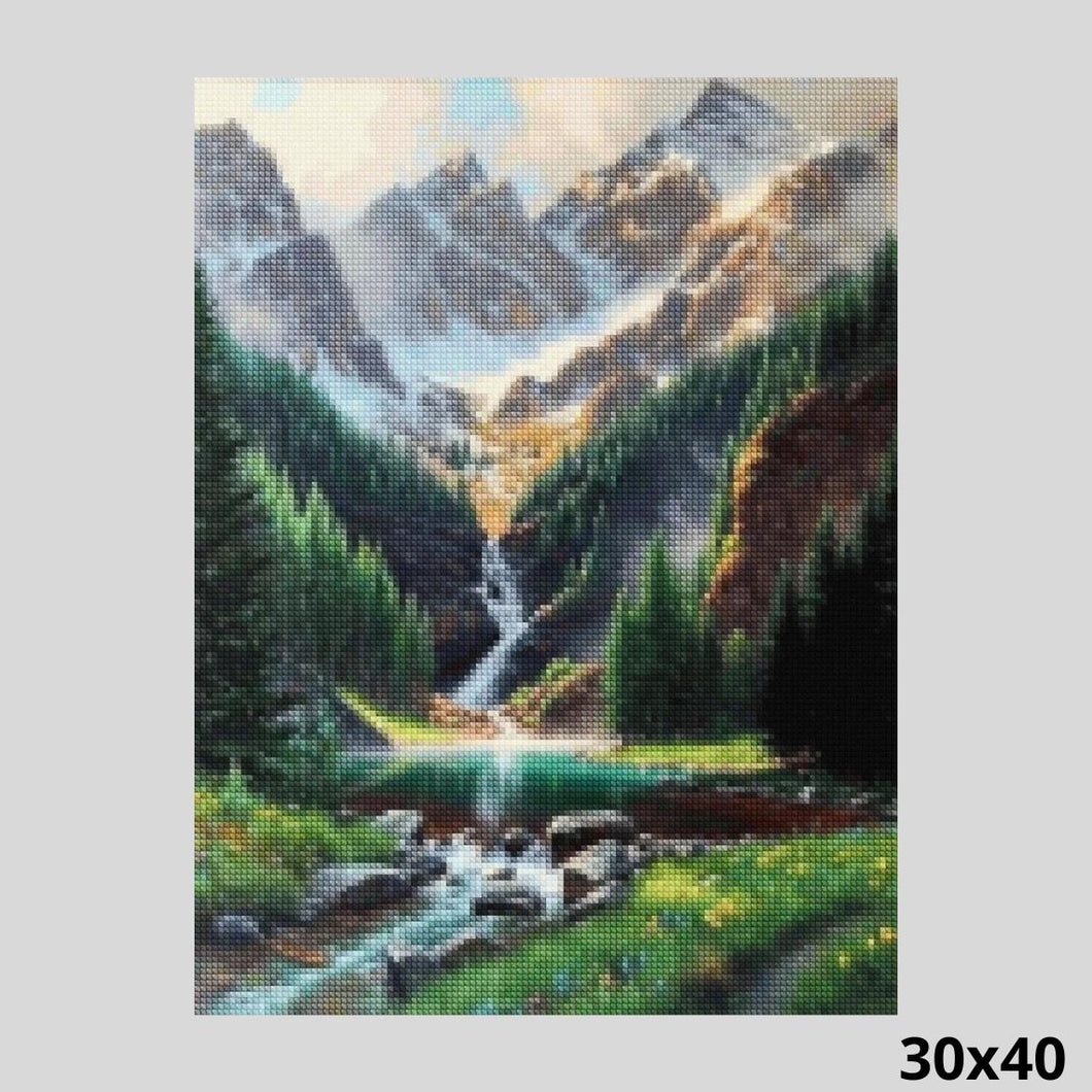 Mountains Waterfall Valley 30x40 - Diamond Art