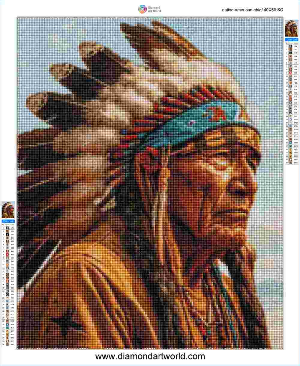 Native American Chief - Diamond Painting Layout