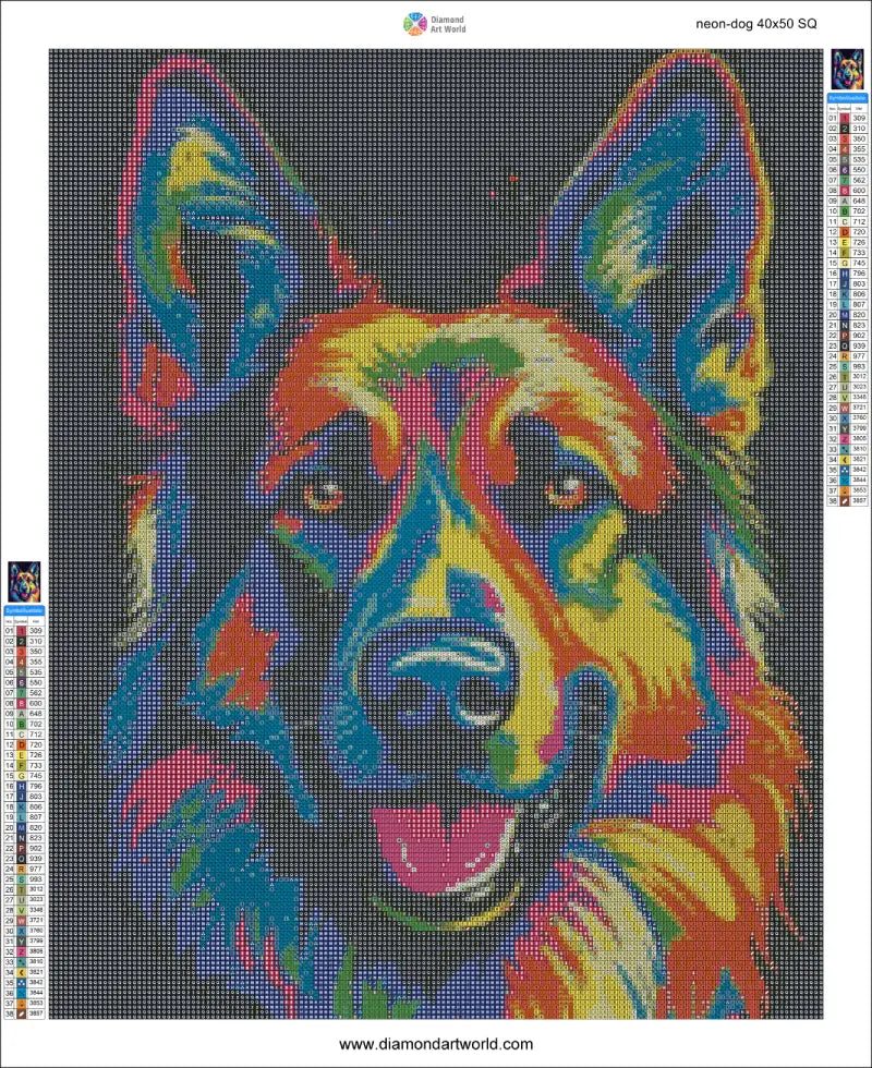 Neon dog canvas - Diamond Art World