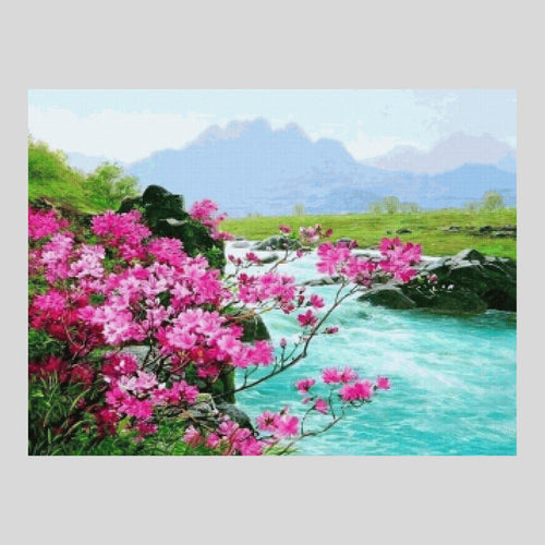 Pink Flowers River - Diamond Painting