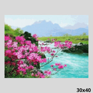 Pink Flowers River 30x40 - Diamond Painting