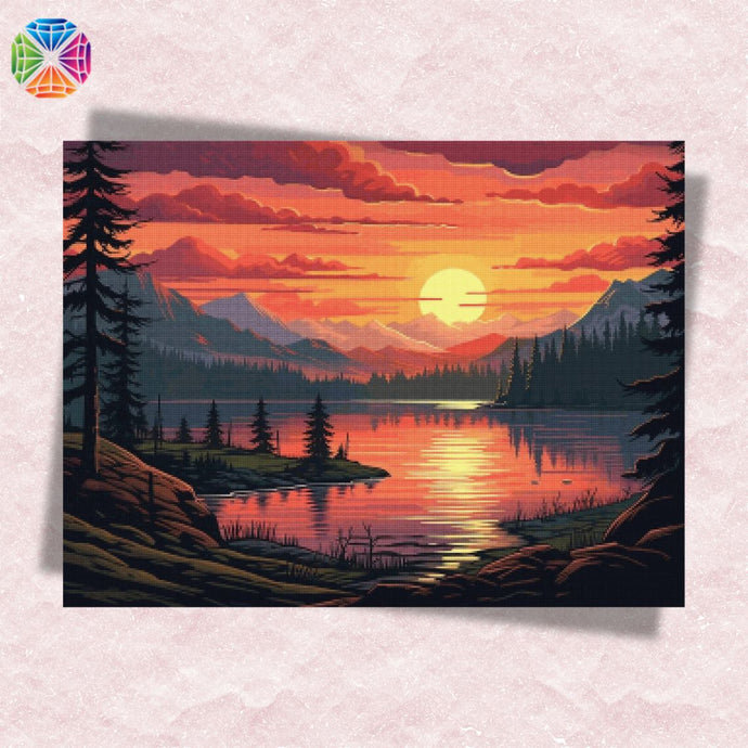 Pink Sunset at Lake - Diamond Painting