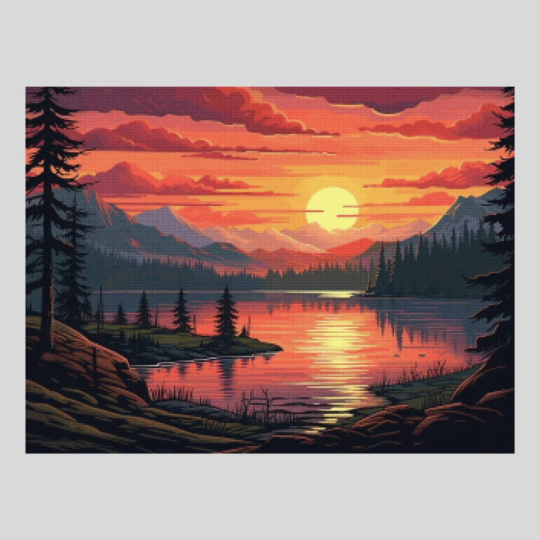 Pink Sunset at Lake - Diamond Painting