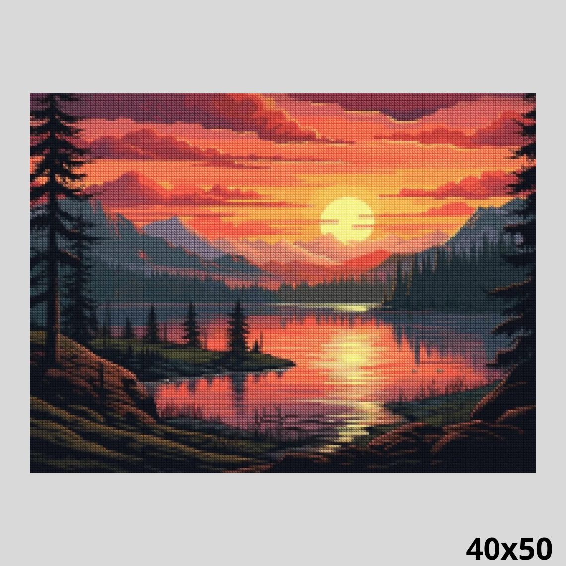Pink Sunset at Lake 40x50 - Diamond Painting