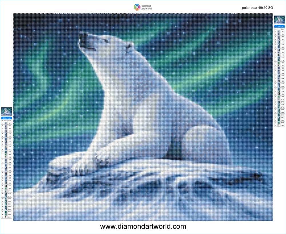 Polar bear diamond painting with aurora background. Polar Bear - Diamond Painting Layout