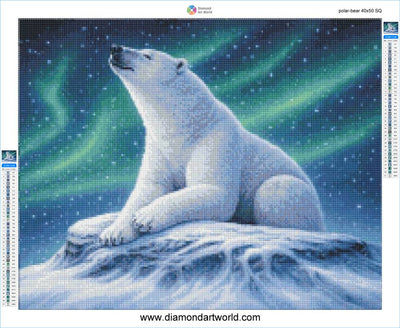 Polar bear diamond painting with aurora background. Polar Bear - Diamond Painting Layout