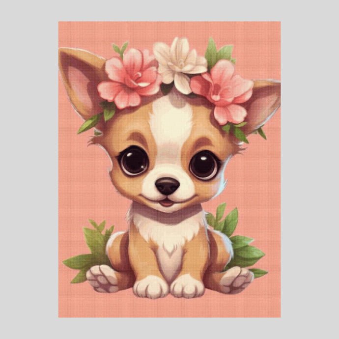 Puppy with Flower Crown Diamond Painting