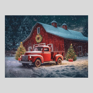 Red Truck in the Snow Diamond Painting