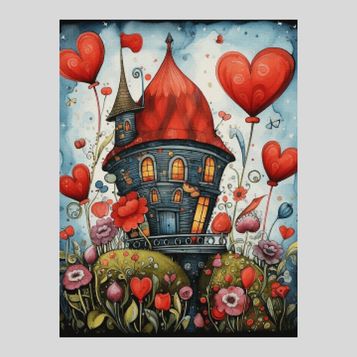 Romantic Hearts House - Diamond Painting