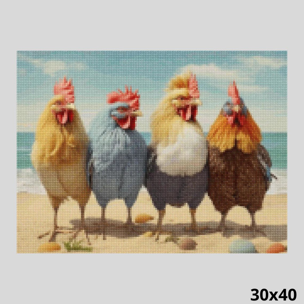 Roosters on Vacation 30x40 - Diamond Painting