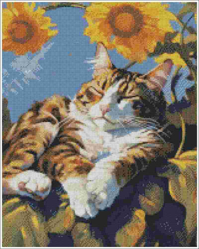 Sleeping Cat and Sunflowers - Diamond Art