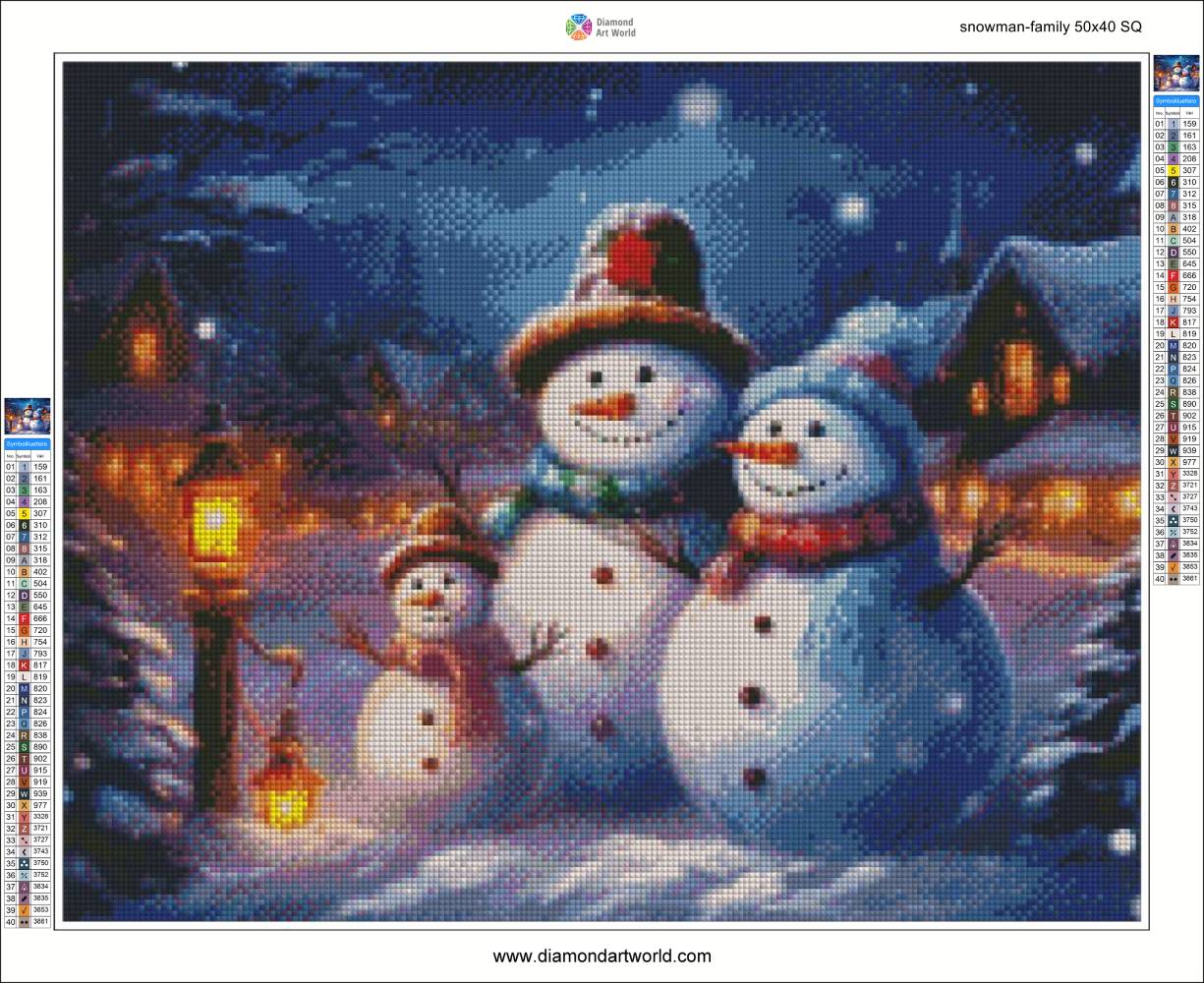 Christmas Snowman Family - Diamond Painting Layout