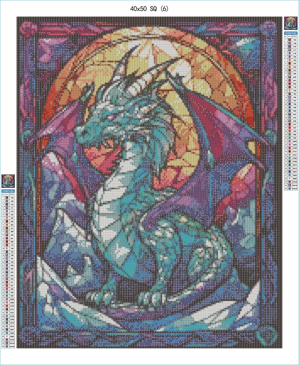 Stained Glass Dragon 40x50 SQ- AB Diamond Painting