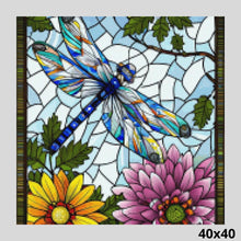 Load image into Gallery viewer, Stained Glass Dragonfly 40x40 - Diamond Painting
