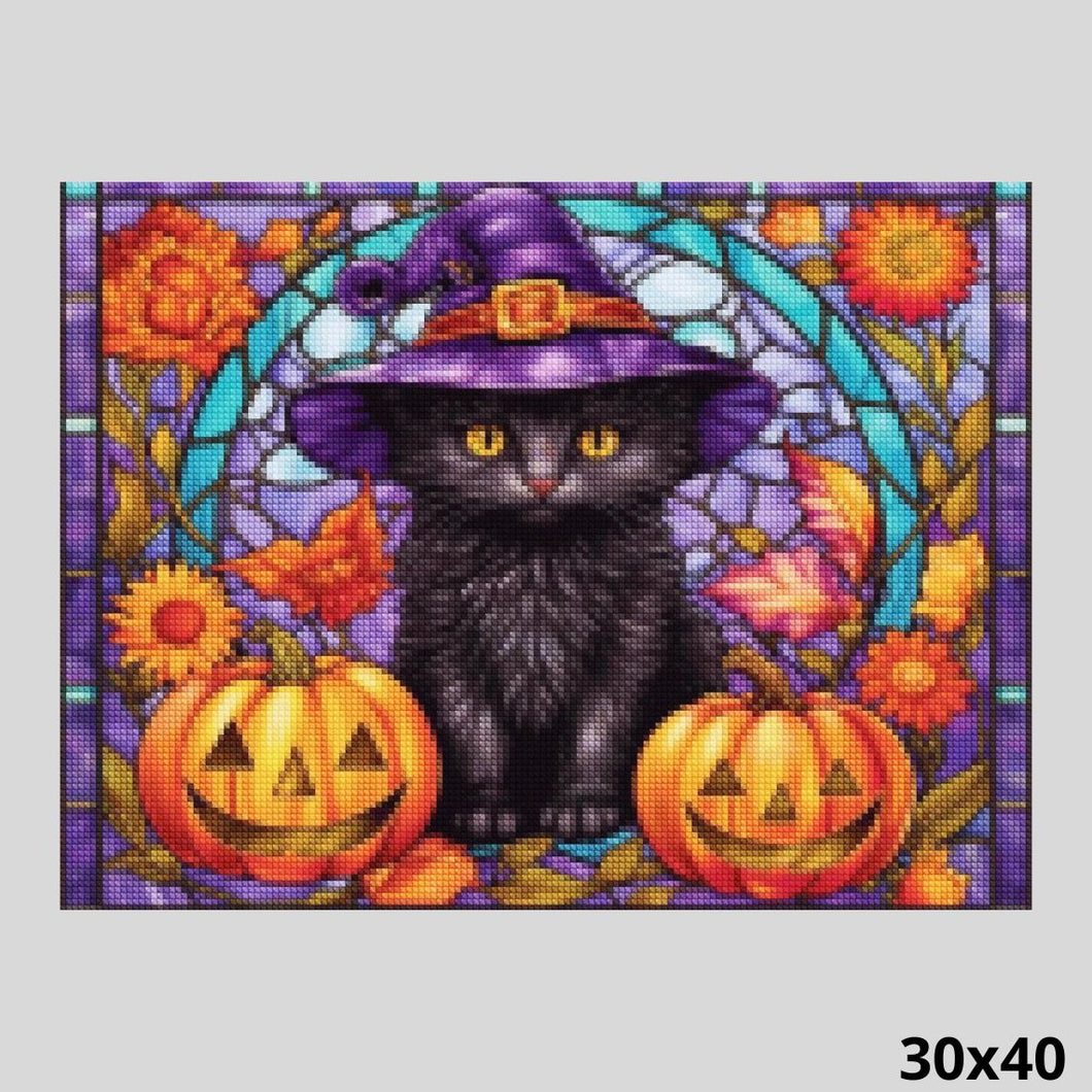 Stained Glass Halloween Cat 30x40 - Diamond Painting