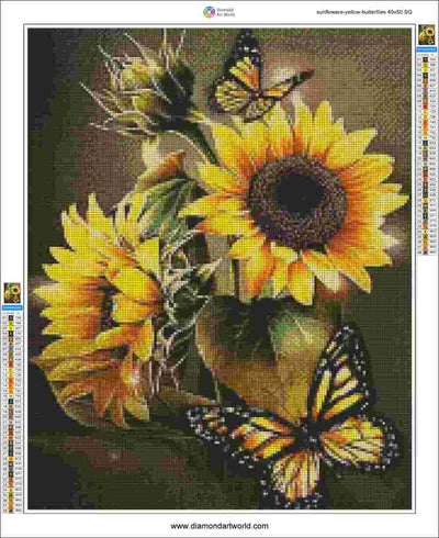 Sunflowers Yellow Butterflies - Diamond Painting Layout