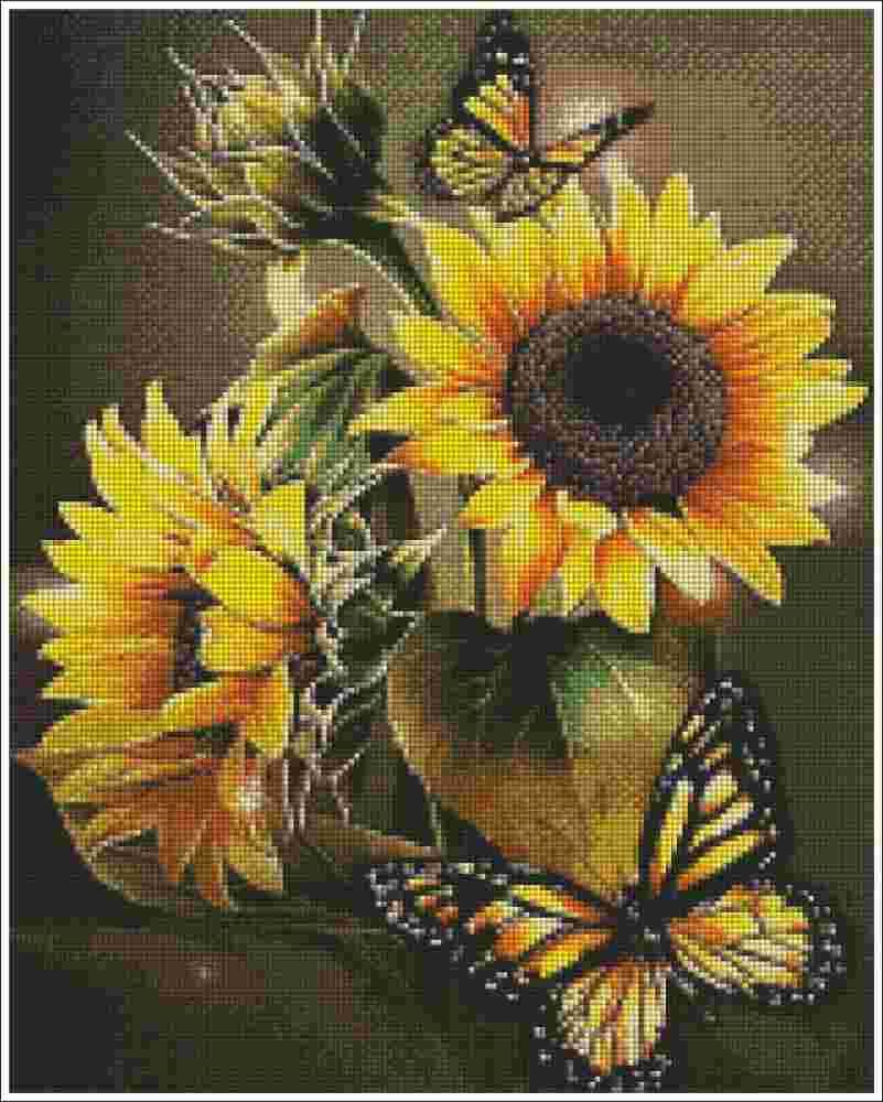 Sunflowers Yellow Butterflies - Diamond Art