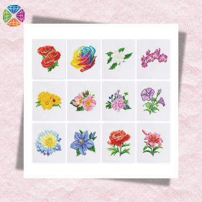 Vibrant Flowers - Mini Diamond Painting 12 pcs