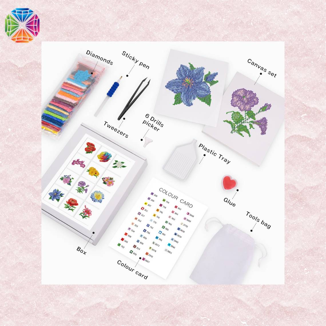 Vibrant Flowers - Mini Diamond Painting Package