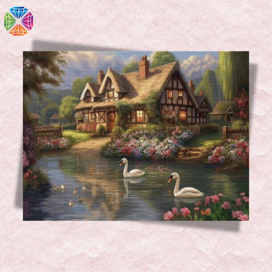 Village House by Lake – Diamond Painting