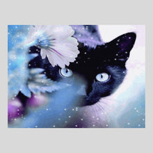 Load image into Gallery viewer, Violet Cat in the Snow - Diamond Painting
