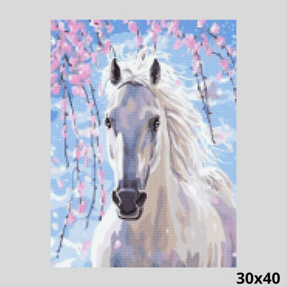 White Horse in Spring 30x40 - Diamond Painting