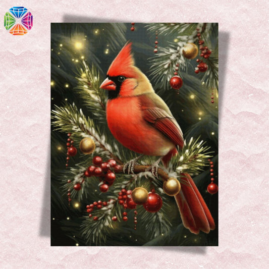Winter Cardinal Perch - Diamond Painting