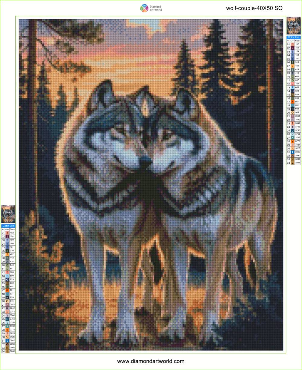 Wolf Couple Diamond Art Kit – Diamond Art World Kits