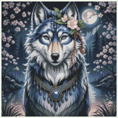 Wolf in flowers fantasy - Diamond art