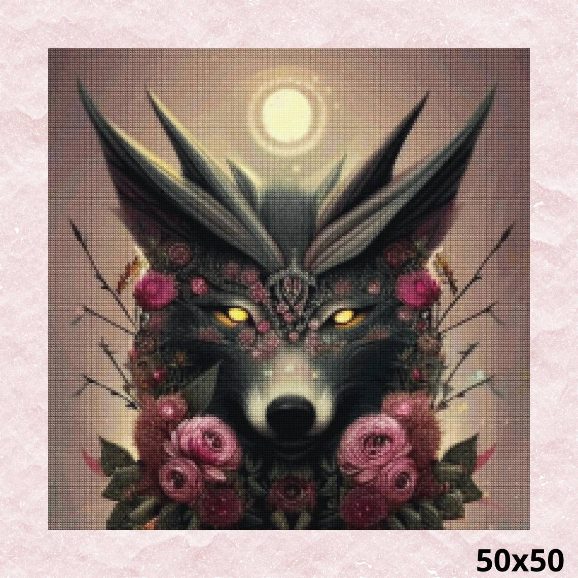 Wolf in Flowers Fantasy 50x50 - Diamond Painting