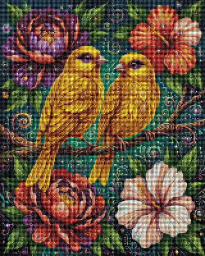 Yellow Birds in Flowers - Diamond Art