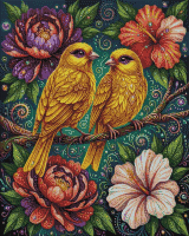 Yellow Birds in Flowers - Diamond Art