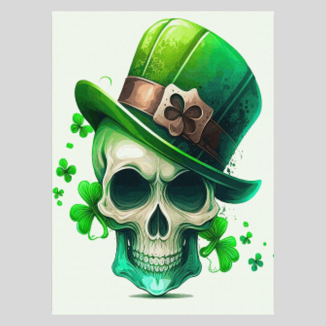 St. Patrick Skull with Green Hat Diamond Art