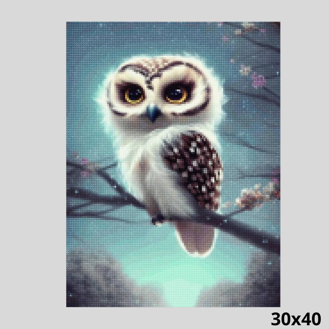 Cute Owl on Cherry Tree 30x40 Diamond Art World