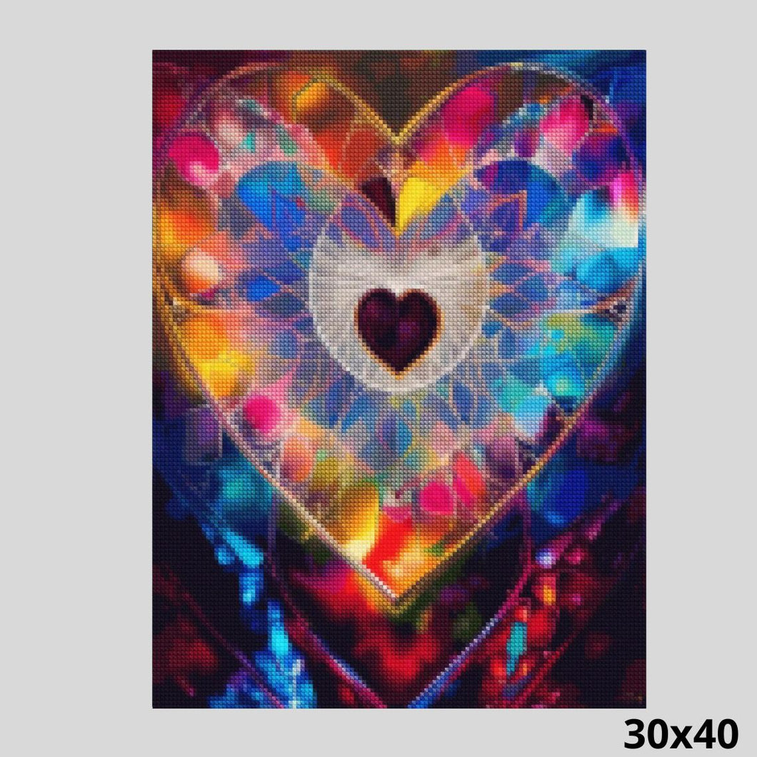 Glass Stained Kaleidoscope Heart 30x40 Diamond Painting