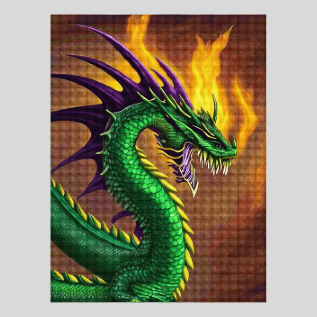 Green Dragon Breathing Fire Diamond Art