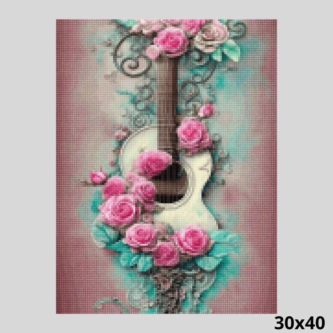 Guitar in Embrace of Roses 30x40 Diamond Painting