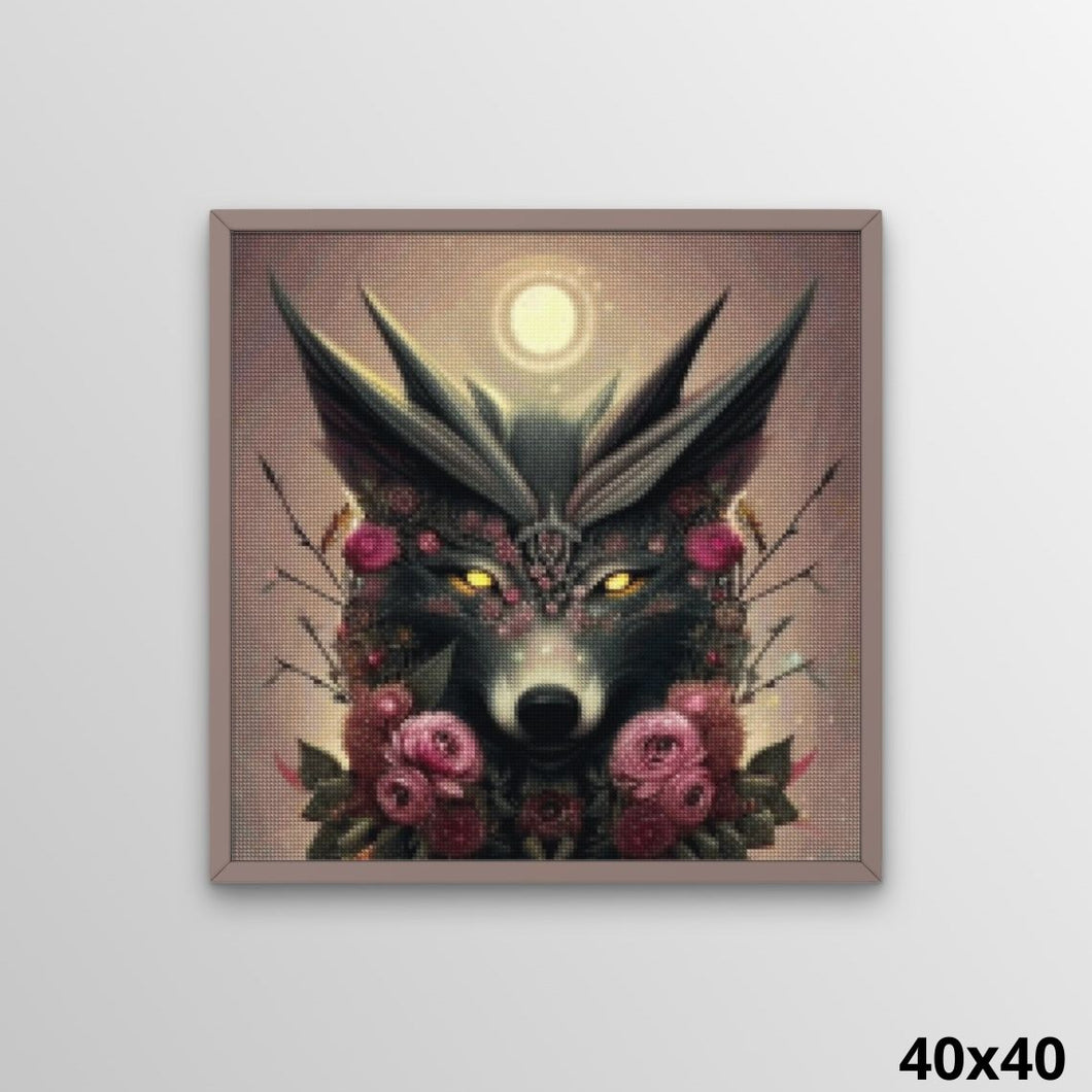 Wolf in Flowers Fantasy 40x40 Diamond Painting